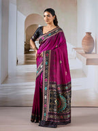 Monjolika Fashion Dark Magenta Weaving Handloom Silk Blend Designer Saree | Grocsy