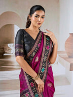 Monjolika Fashion Dark Magenta Weaving Handloom Silk Blend Designer Saree | Grocsy