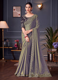 Monjolika Fashion Steel Grey Embroidered Double Tone Silk Blend Designer Saree | Grocsy