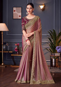 Monjolika Fashion Pink Embroidered Double Tone Silk Blend Designer Saree | Grocsy