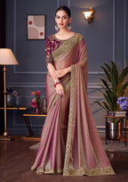 Monjolika Fashion Pink Embroidered Double Tone Silk Blend Designer Saree | Grocsy