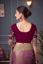 Monjolika Fashion Pink Embroidered Double Tone Silk Blend Designer Saree | Grocsy