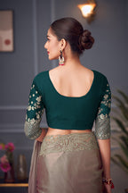 Monjolika Fashion Grey Embroidered Double Tone Silk Blend Designer Saree | Grocsy