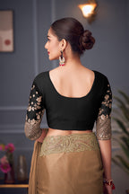 Monjolika Fashion Light Brown Embroidered Double Tone Silk Blend Designer Saree | Grocsy
