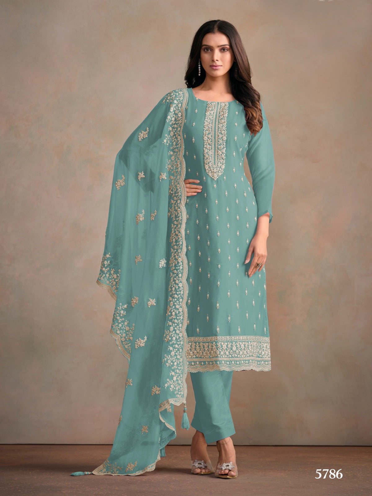 Anaita Light Blue Heavy Organza With Embroidery Straight Salwar Suit | Grocsy