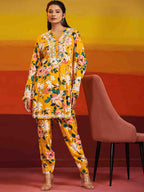 HOUSE OF KARI Floral Printed Chikankari Regular Straight Pure Cotton Kurta with Trousers | Grocsy