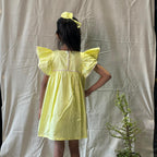 ArthLife Yellow Flower Embroidered Lace Dress | Grocsy