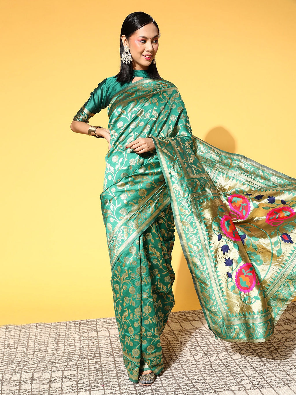 Saree Mall Ethnic Motifs Saree With Woven Design Border | Grocsy