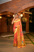Jyoti Fashion Women's Orange Paithani Silk Zari Woven Saree with Blouse | Grocsy
