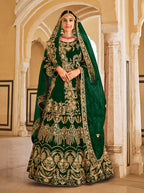 Monjolika Fashion Green Velvet Embroidered Wedding Designer Lehenga Choli | Grocsy