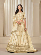 Monjolika Fashion Embroidered Cream Reception Art Silk A Line Lehenga Choli | Grocsy