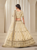 Monjolika Fashion Embroidered Cream Reception Art Silk A Line Lehenga Choli | Grocsy