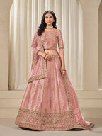 Monjolika Fashion Embroidered Pink Reception Art Silk A Line Lehenga Choli | Grocsy