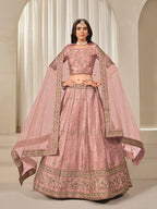 Monjolika Fashion Embroidered Pink Reception Art Silk A Line Lehenga Choli | Grocsy