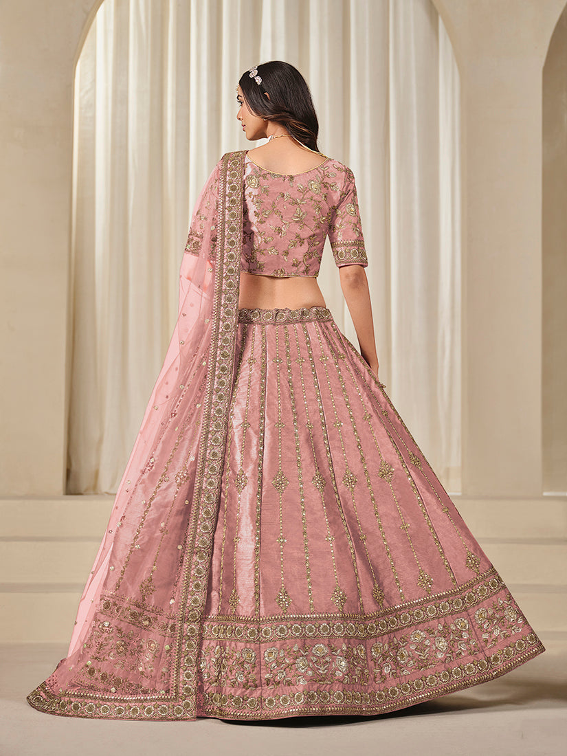 Monjolika Fashion Embroidered Pink Reception Art Silk A Line Lehenga Choli | Grocsy