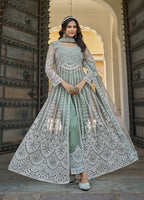Monjolika Fashion Embroidered Sea Green Net Reception Designer Salwar Suit | Grocsy