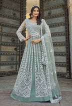 Monjolika Fashion Embroidered Sea Green Net Reception Designer Salwar Suit | Grocsy