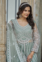 Monjolika Fashion Embroidered Sea Green Net Reception Designer Salwar Suit | Grocsy