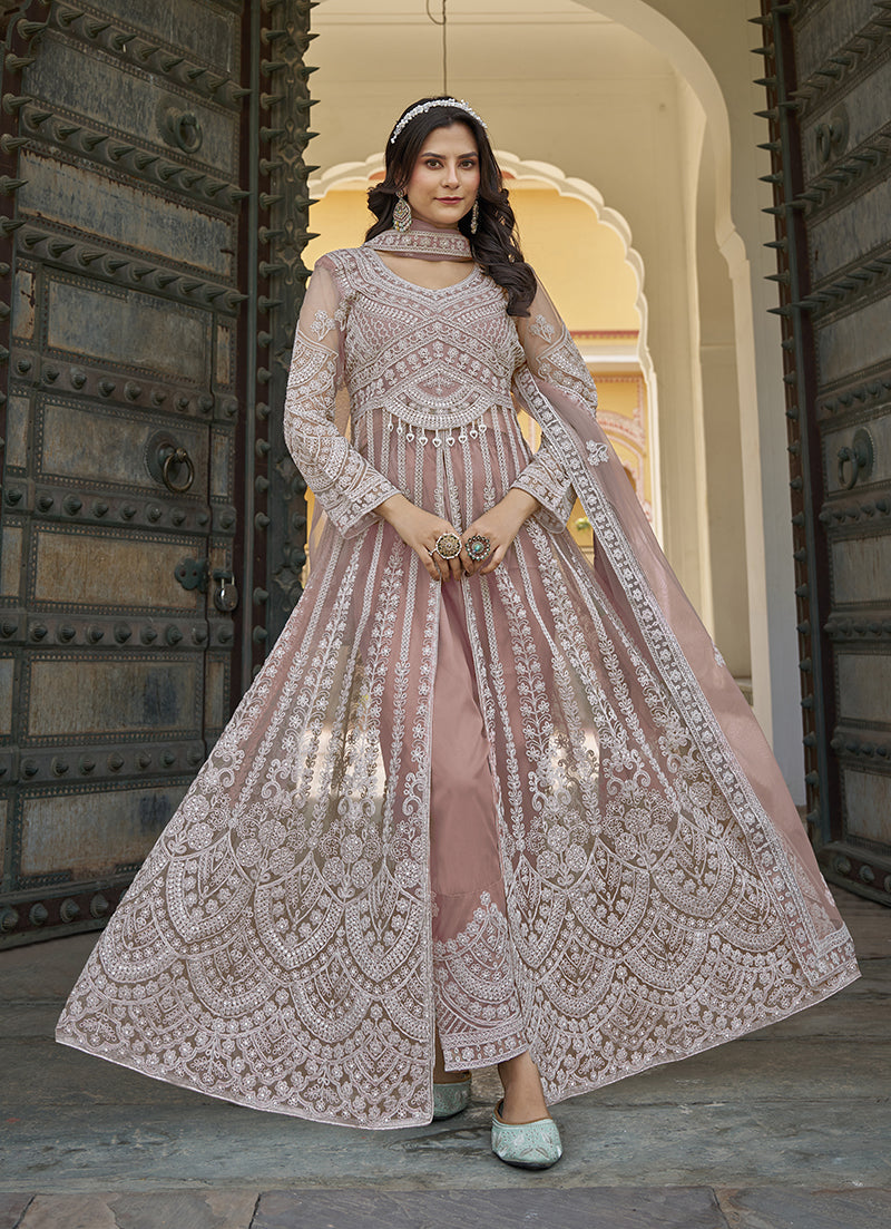 Monjolika Fashion Embroidered Dusty Net Reception Designer Salwar Suit | Grocsy