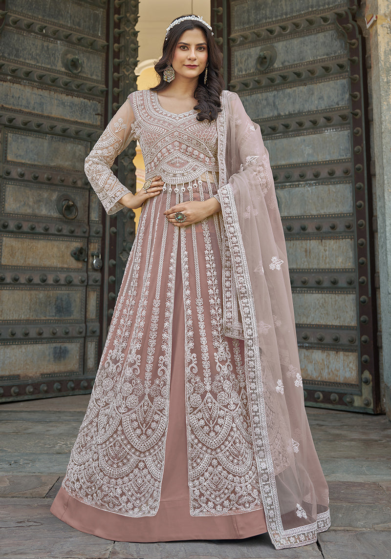 Monjolika Fashion Embroidered Dusty Net Reception Designer Salwar Suit | Grocsy