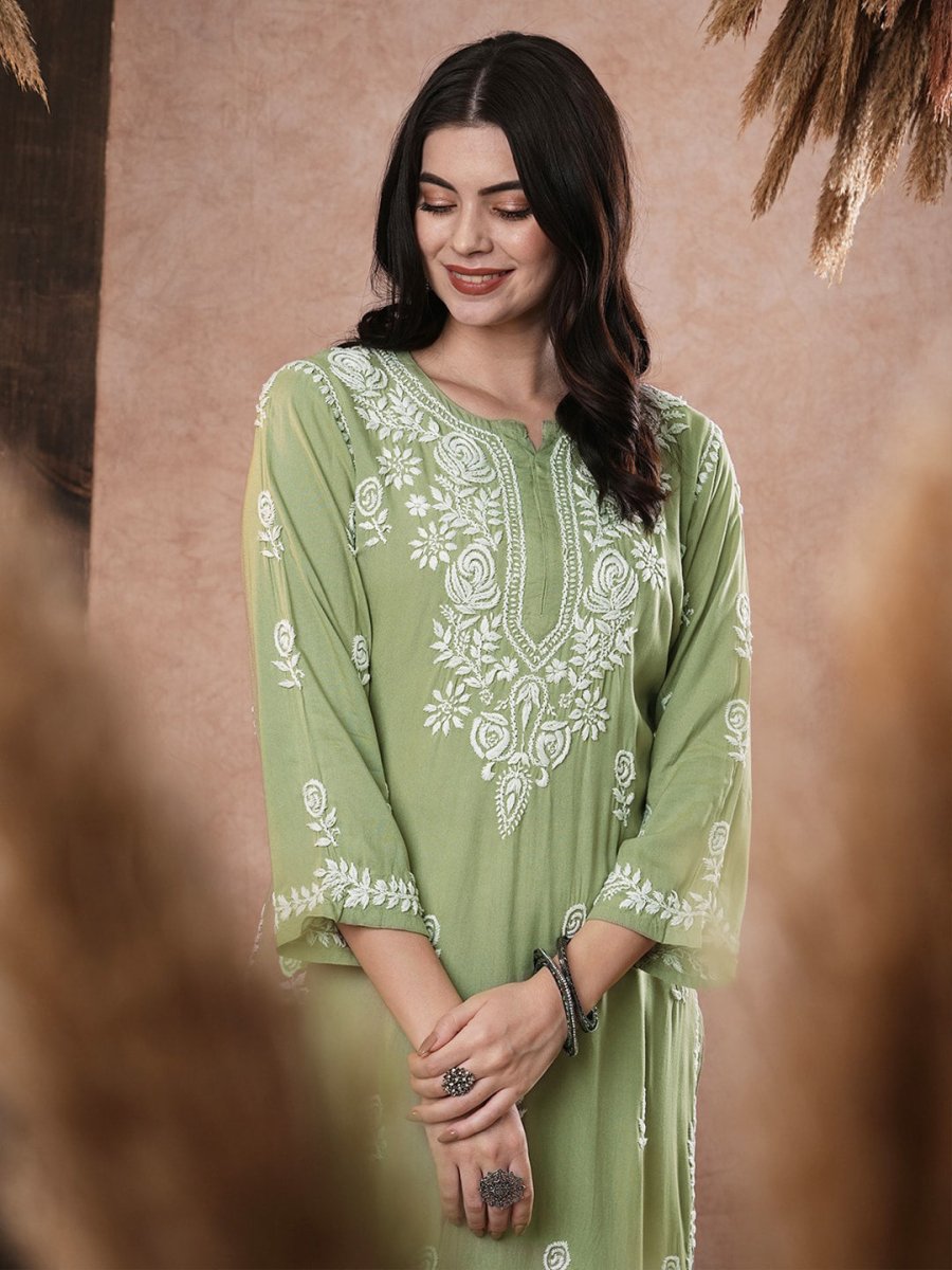 ADA Women Ethnic Motifs Embroidered Flared Sleeves Kurta | Grocsy