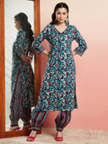 Aks Floral Printed V-Neck Pure Cotton Kurta with Salwar | Grocsy