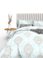 THE WHITE MOSS Blue & Grey Ethnic Motifs 350 TC Cotton King Bedsheet with 2 Pillow Covers | Grocsy