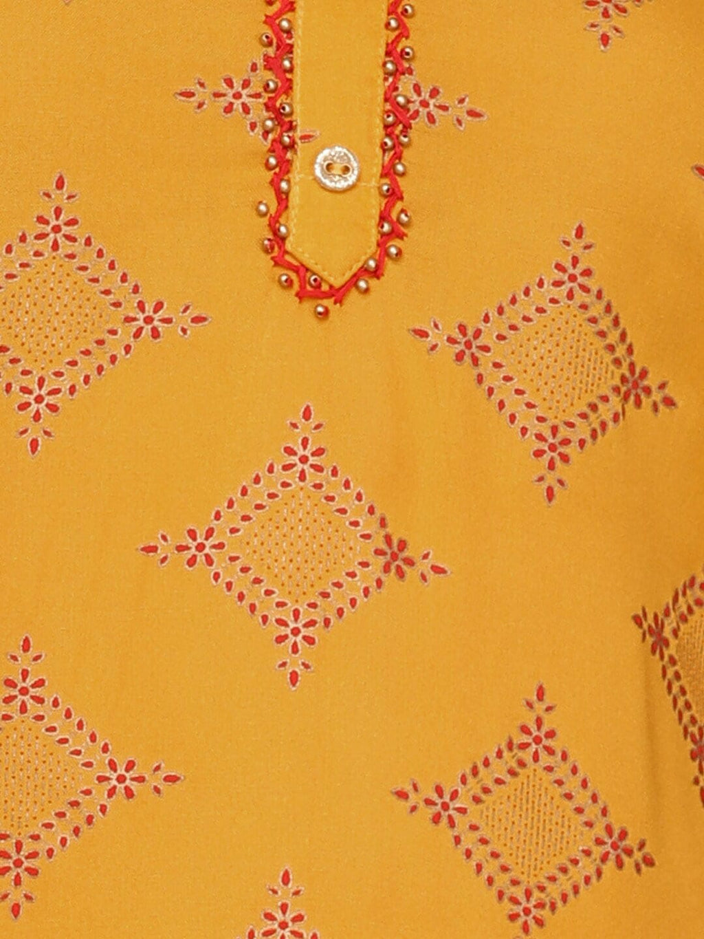 HERE&NOW Mustard Yellow & Red Ethnic Motifs Printed Kurta | Grocsy
