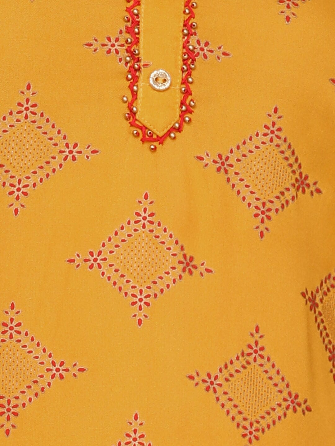 HERE&NOW Mustard Yellow & Red Ethnic Motifs Printed Kurta | Grocsy