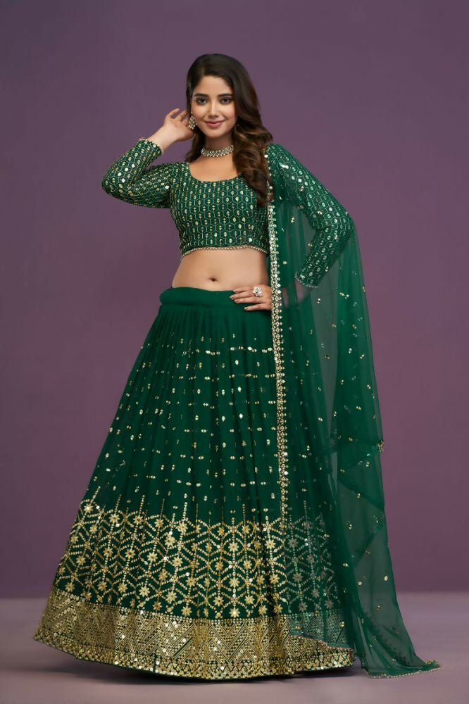 Green Georgette Embroidery Sequence Work Lehenga Choli Set - Jihu Culture | Grocsy