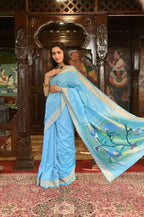 Very Much Indian Handloom Pure Cotton Paithani Peacock Pallu-Sky Blue | Grocsy
