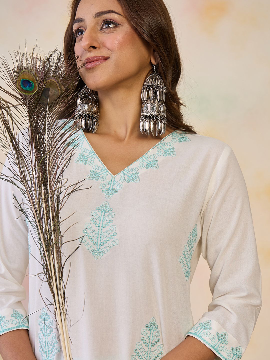 Indo Era Women Ethnic Motifs Embroidered Sequinned Floral Kurta | Grocsy
