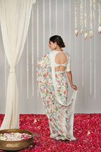 Partywear Designer White Bright Moss Fancy Saree - Durga | Grocsy