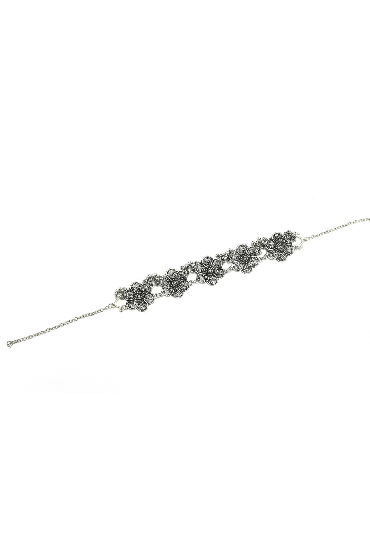 Mominos Fashion Johar Kamal Silver-Plated Brass Finish Floral Desgin Choker For Women | Grocsy