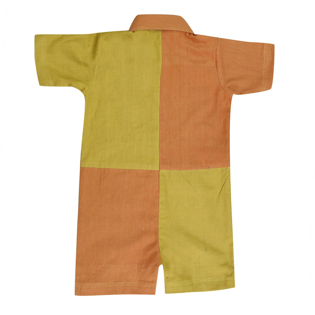 Mhyssa Orange And Yellow Round Neck With Half Sleeve Round Neck Romper | Grocsy