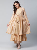 Ahalyaa Womens Beige Chanderi Kurta Palazzo Set with Dupatta | Grocsy