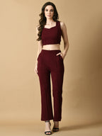 Myshka Women's Magenta Solid Top With Trousers | Grocsy