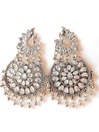 Tehzeeb Creations Women's Silver Colour Earrings With Kundan And Ghungroo Work | Grocsy