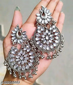 Tehzeeb Creations Women's Silver Colour Earrings With Kundan And Ghungroo Work | Grocsy