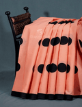 Peach And Black Block Print Pure Mulmul Cotton Saree By Gayathri Reddy Designer Studio | Grocsy