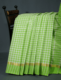 Light Green With Checks Pure Mangalgiri Cotton Saree By Gayathri Reddy Designer Studio | Grocsy