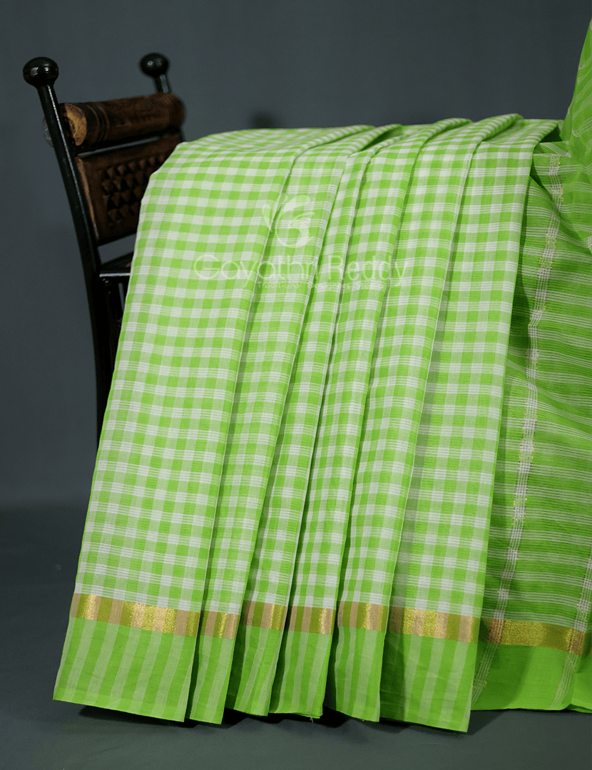 Light Green With Checks Pure Mangalgiri Cotton Saree By Gayathri Reddy Designer Studio | Grocsy