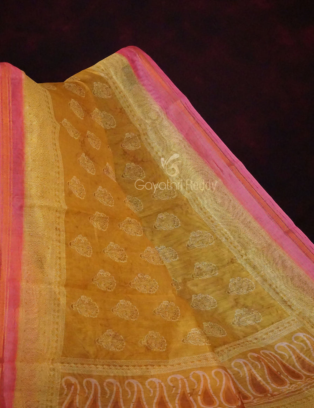 Dry Mehendi Colored Block Print Semi Chanderi Saree By Gayathri Reddy Designer Studio | Grocsy