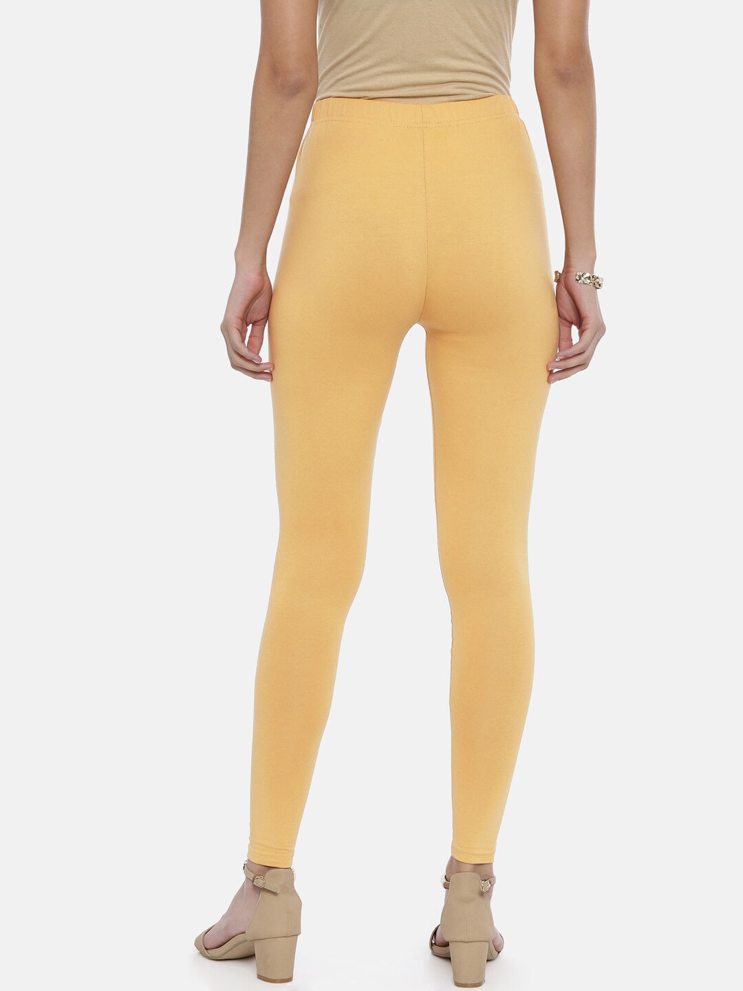 Souchii Beige Solid Slim-Fit Ankle-Length Leggings | Grocsy