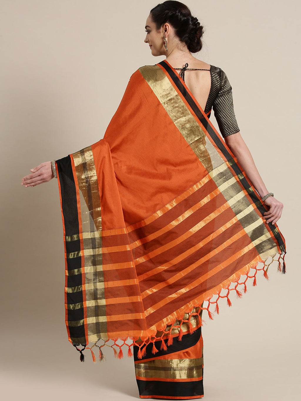 Saree Mall Rust Orange Solid Saree | Grocsy
