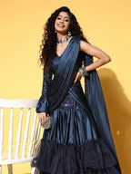 Tikhi Imli Navy Blue Sequinned Ready to Wear Saree | Grocsy