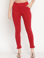 TAG 7 Set Of 2 Pink & Red Solid Leggings | Grocsy