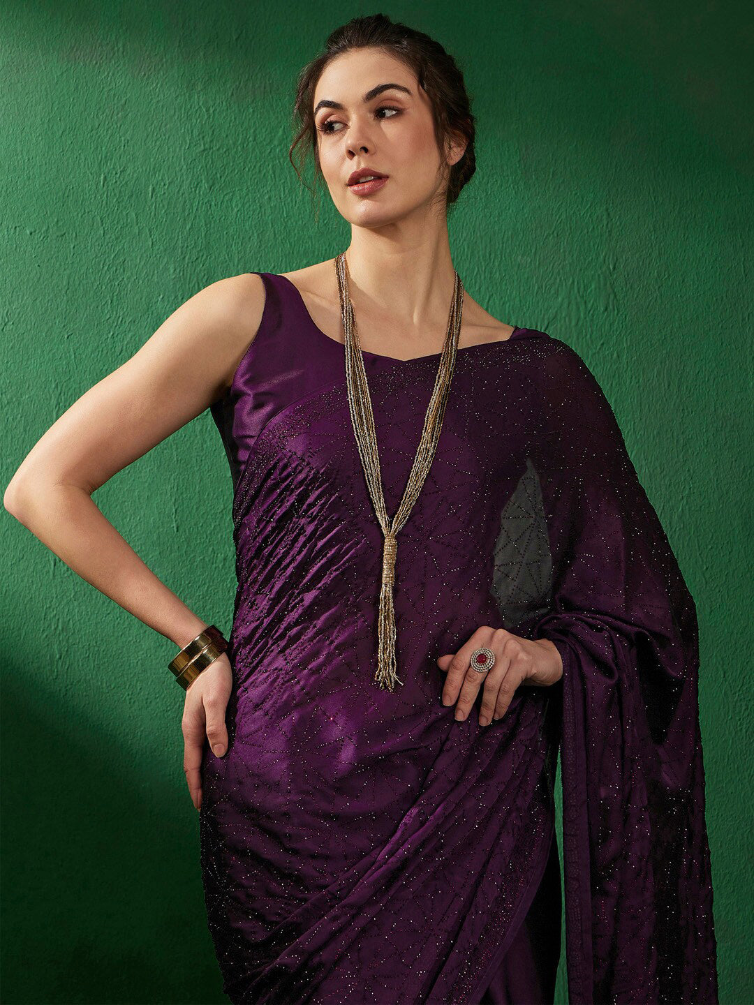 Sangria Embellished Beads and Stones Sarees | Grocsy