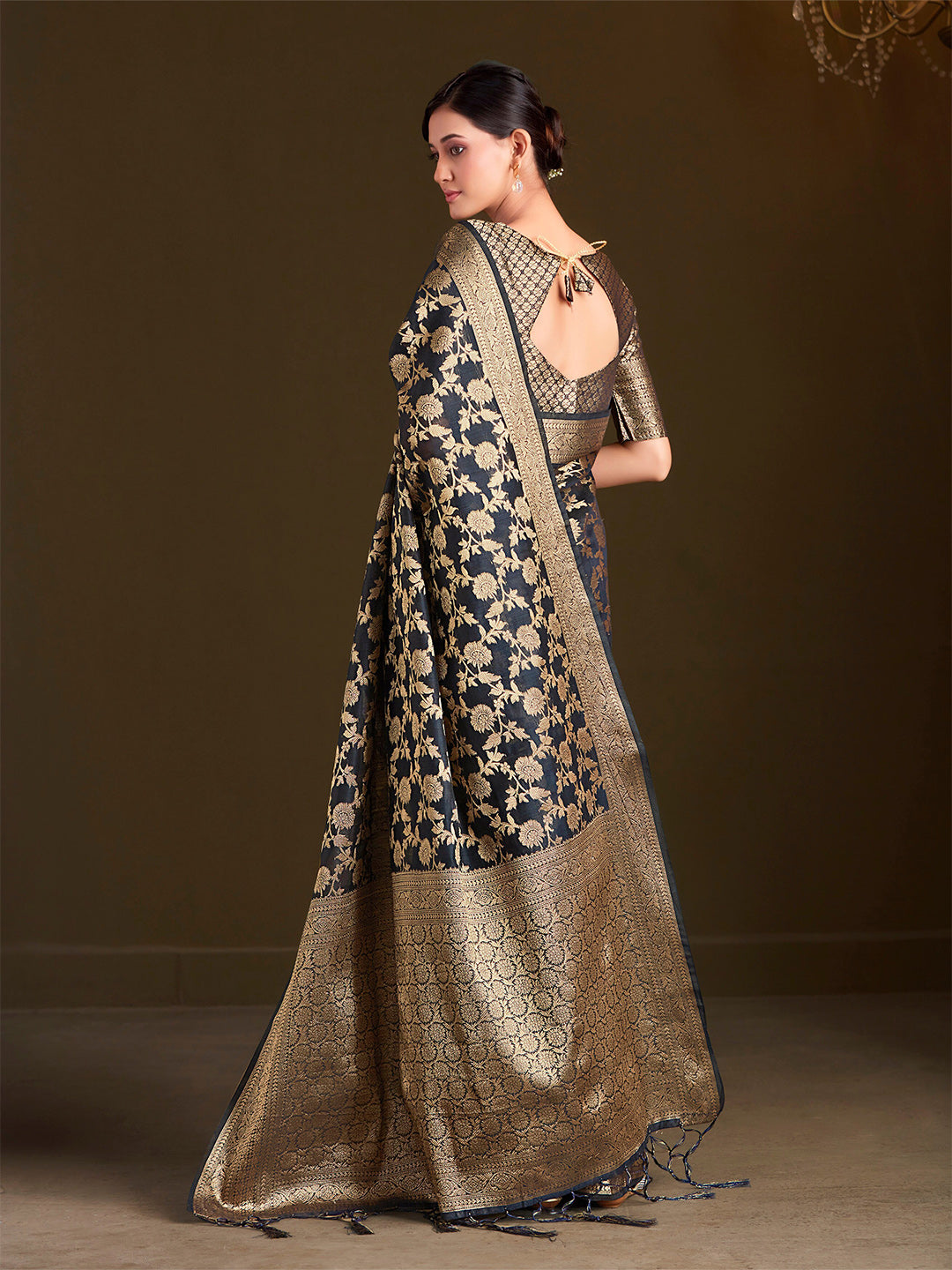 Sangria Floral Woven Design Sarees | Grocsy