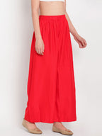 TAG 7 Women Red Solid Flared Palazzos | Grocsy